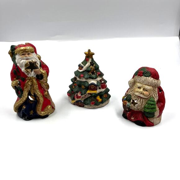 Vintage Ceramic Santa Claus & Christmas Tree Tea Light Candle Holders Tea Light - Picture 1 of 11